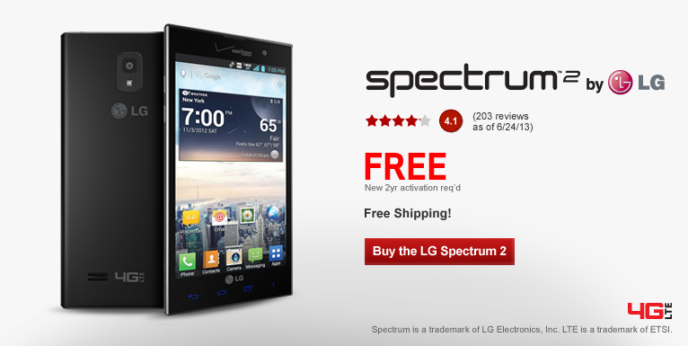 Free Spectrum 2 by LG. New 2 year activation required.